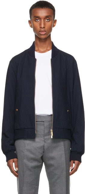 Thom Browne Navy RWB Stripe Blouson Bomber Jacket - Thom Browne Navy RWB Stripe Blouson Jacket Bomber - Thom Browne Navy RWB 스트라이프 블루 러스 폭탄 자켓