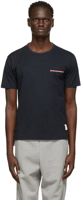 Thom Browne Navy RWB Stripe Pocket T-Shirt - T-shirt de poche à rayures RWB Thom Browne Navy - Thom Browne Navy Rwb Stripe Pocket T 셔츠