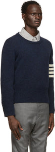 Thom Browne Navy Shetland 4-Bar Crewneck Sweater