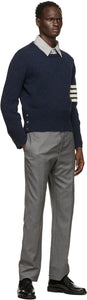 Thom Browne Navy Shetland 4-Bar Crewneck Sweater