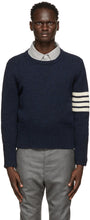 Thom Browne Navy Shetland 4-Bar Crewneck Sweater - Thom Browne Browne Shetland 4-Bar Crewneck Pull - Thom Browne Navy Shetland 4-Bar Crewneck 스웨터