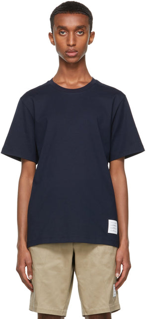 Thom Browne Navy Side Slit T-Shirt - T-shirt fente de la côte marine de Thom Browne - Thom Browne Navy Side Slit T 셔츠