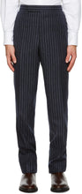 Thom Browne Navy Stripe Chalk Trousers - Pantalon de craie de craie de la brune marine de Thom Browne - Thom Browne Navy Stripe 분필 바지