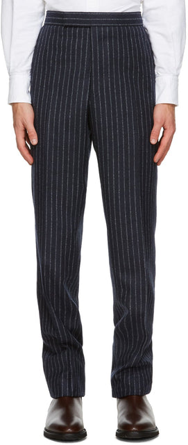 Thom Browne Navy Stripe Chalk Trousers - Pantalon de craie de craie de la brune marine de Thom Browne - Thom Browne Navy Stripe 분필 바지
