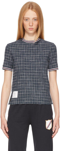 Thom Browne Navy Tweed Small Hairline Check T-Shirt - T-shirt t-shirt T-shirt T-shirt T-shirt Twom Browne Browy Tweed - Thom Browne Navy Tweed Small Hairline Check 티셔츠