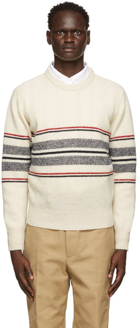 Thom Browne Off-White Mohair Cricket Stripe Sweater - Thom Browne Pull à rayures de cricket mohair blanc blanc - Thom Browne Off-White Mohair 크리켓 스트라이프 스웨터