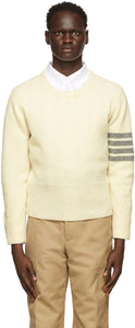 Thom Browne Off-White Shetland 4-Bar Crewneck Sweater - Thom Browne Swewneck Swewneck à 4 barre de Shetland - Thom Browne Off-White Shetland 4-Bar Crewneck 스웨터