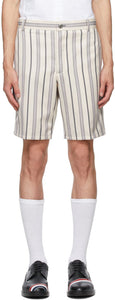 Thom Browne Off-White Striped Wool Shorts - Thom browne shorts de laine rayé blanc blanc - Thom Browne Off-White 스트라이프 양모 반바지