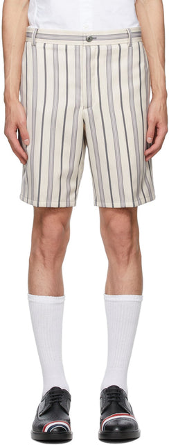 Thom Browne Off-White Striped Wool Shorts - Thom browne shorts de laine rayé blanc blanc - Thom Browne Off-White 스트라이프 양모 반바지