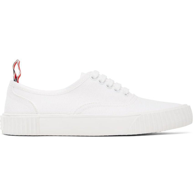 Thom Browne Online Exclusive White Heritage Vulcanized Sneakers - THOM BROWNE Sneakers vulcanisés exclusifs exclusifs blancs exclusifs blancs - Thom Browne 온라인 독점적 인 백색 유산 가황 스 니커