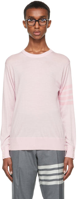 Thom Browne Pink Merino 4-Bar Sweater - Thom Browne Rose Pull Merino 4 bar - Thom Browne 핑크 메리노 4 - 바 스웨터