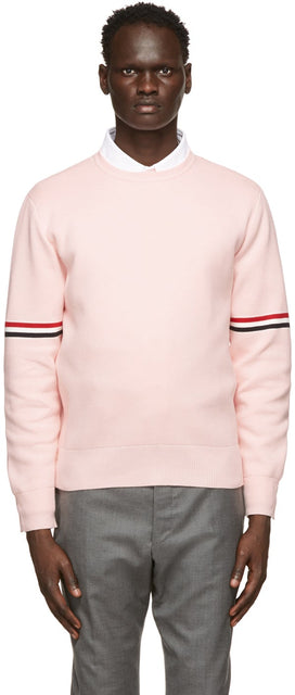 Thom Browne Pink Milano RWB Stripe Sweater - Thom Browne Rose Milano RWB Pull Stripe - Thom Browne 핑크 밀라노 RWB 스트라이프 스웨터