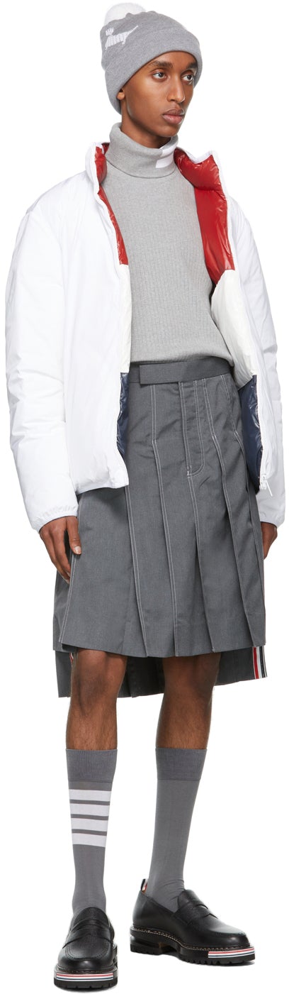 Thom Browne Reversible White Down Zip-Up Jacket