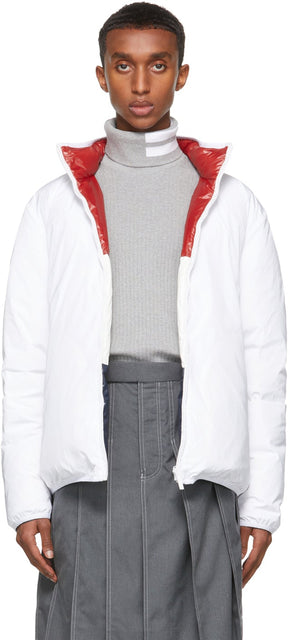 Thom Browne Reversible White Down Zip-Up Jacket - Thom browne veste blanche blanche réversible - Thom Browne 뒤집을 수있는 흰색 지퍼 업 재킷