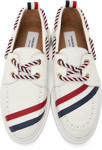 Thom Browne White Diagonal Stripe Boat Shoes