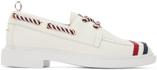 Thom Browne White Diagonal Stripe Boat Shoes - THOM BROWNE BROIGE BANGE BATER BATERNEAU - Thom Browne 흰색 대각선 스트라이프 보트 신발