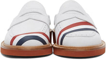 Thom Browne White Diagonal Stripe Penny Loafers