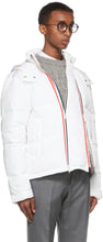 Thom Browne White Down Funnel Neck Double Zip Back Stripe Jacket