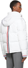 Thom Browne White Down Funnel Neck Double Zip Back Stripe Jacket