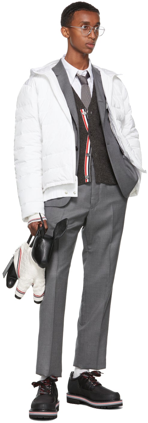 Thom Browne White Down Ski RWB Center Back Stripe Jacket