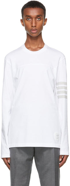 Thom Browne White Engineered 4-Bar Long Sleeve T-Shirt - T-shirt à manches longues à 4 barres de Thom Browne Browne - Thom Browne 화이트 엔지니어링 4 바 긴 소매 티셔츠