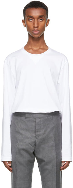 Thom Browne White Gusset RWB Tipping Stripe Long Sleeve T-Shirt - T-shirt à manches longues à manches longues à manches longues de gousset rwb - Thom Browne White Gusset RWB Tipping Stripe 긴팔 티셔츠
