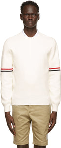 Thom Browne White Milano RWB Stripe Sweater - Thom Browne Blanc Milano RWB Stripe Sweater - Thom Browne White Milano RWB 스트라이프 스웨터