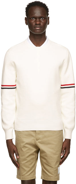 Thom Browne White Milano RWB Stripe Sweater - Thom Browne Blanc Milano RWB Stripe Sweater - Thom Browne White Milano RWB 스트라이프 스웨터