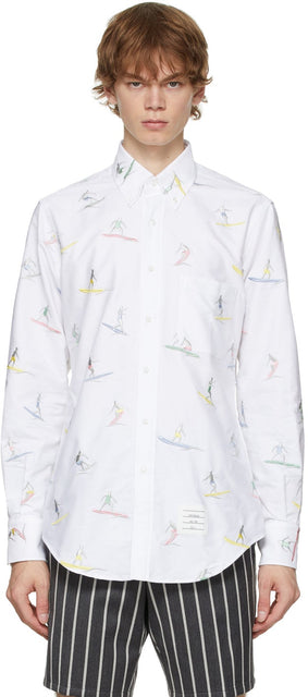 Thom Browne White Oxford Surfer Icon Classic Shirt - Thom Browne White Oxford Surfer Icône chemise classique - Thom Browne 화이트 옥스포드 서퍼 아이콘 클래식 셔츠