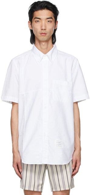 Thom Browne White Patchwork Straight Fit Short Sleeve Shirt - THOM BROWNE T-shirt à manches courtes à manches courtes - Thom Browne 흰색 패치 워크 스트레이트 짧은 소매 셔츠를 적합합니다