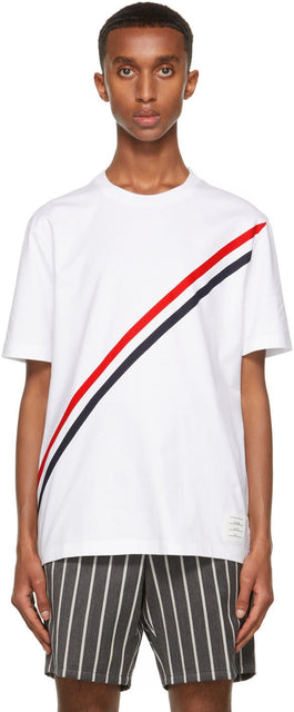 Thom Browne White RWB Stripe T-Shirt - T-shirt à rayures RWB White Thom Browne - Thom Browne 화이트 RWB 스트라이프 T 셔츠