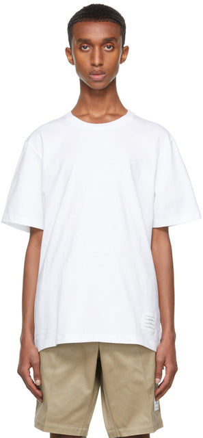 Thom Browne White Relaxed-Fit Side Slit T-Shirt - T-shirt de fente côté détendu-fit de Thom Browne - Thom Browne 흰색 편안한 맞는 사이드 슬릿 티셔츠