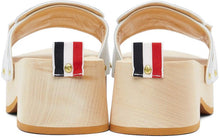 Thom Browne White Wood Logo Clogs