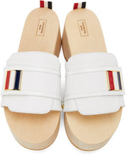 Thom Browne White Wood Logo Clogs