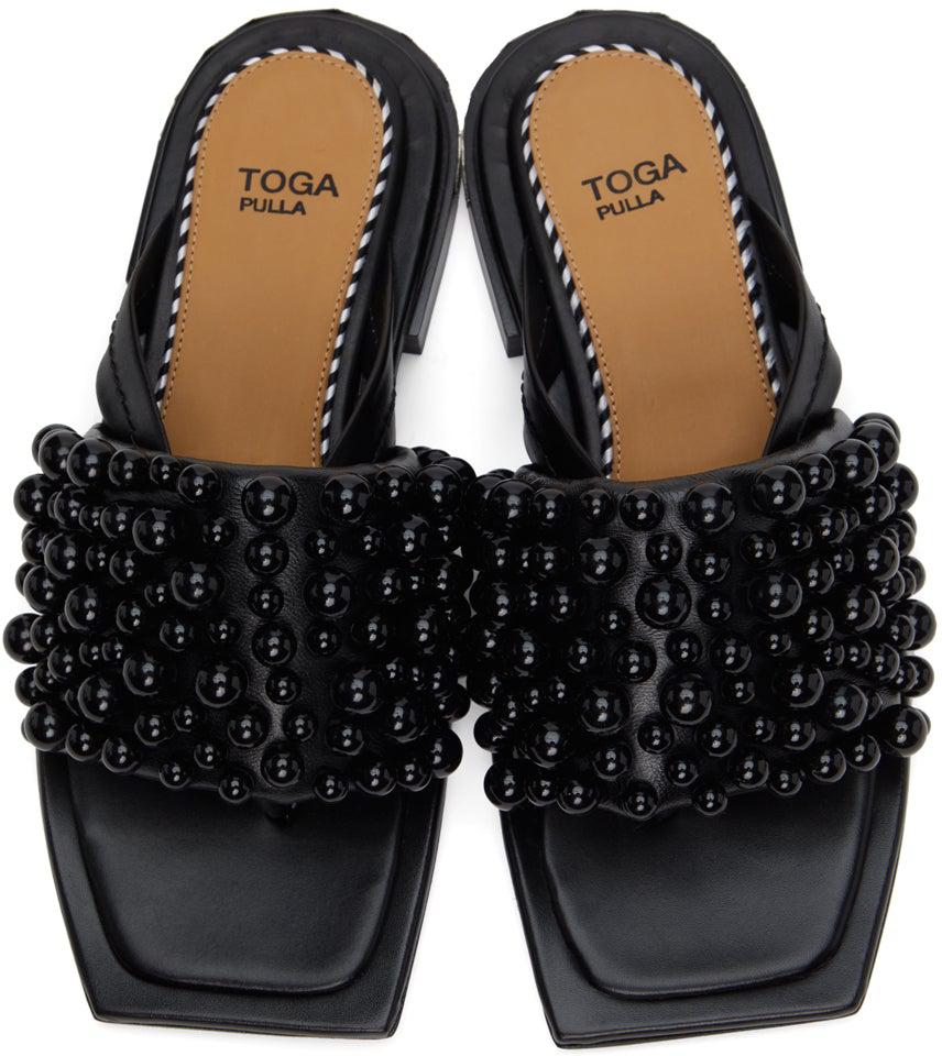 Toga Pulla Black Beads Flat Sandals
