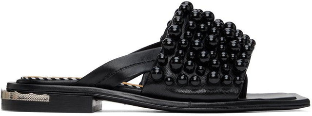 Toga Pulla Black Beads Flat Sandals - Sandales plates de perles noires Toga Pulla - Toga Pulla Black Beads 플랫 샌들