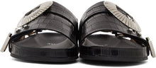 Toga Pulla Black Croc Oversized Buckle Sandals