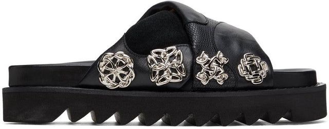 Toga Pulla Black Embellished Platform Flat Sandals - Sandales plates plates plates plates Toga Pulla - Toga Pulla Black Embellished 플랫폼 플랫 샌들