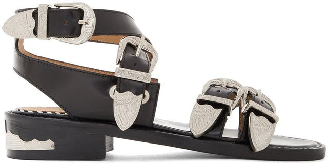 Toga Pulla Black Four Buckle Western Sandals - Toga Pulla Sandales Western Western Quatre Boucle - Toga Pulla Black 4 버클 웨스턴 샌들