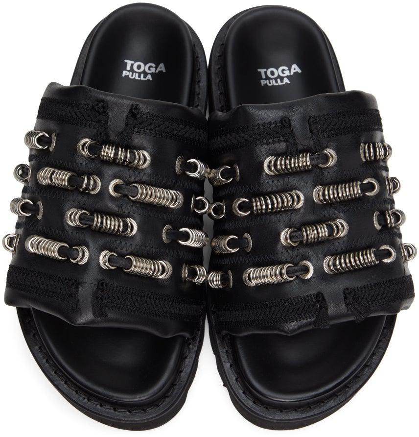 Toga Pulla Black Platform Flat Sandals