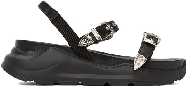 Toga Pulla Black Sporty Platform Sandals - Sandales de plateforme sportive noire Toga Pulla - Toga Pulla Black Sporty Platform Sandals.