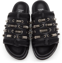Toga Virilis Black Leather Slip-On Sandals