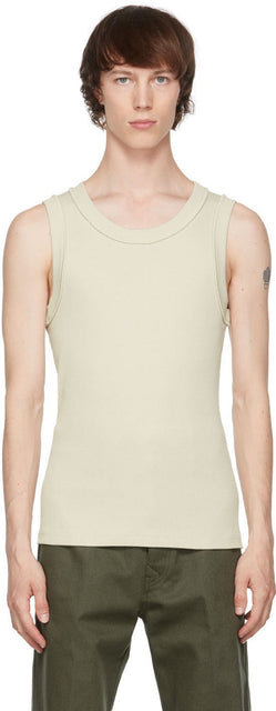UNIFORME Beige Ribbed Tank Top - Uniforme Beige Débardeur côtelé - 유니폼 베이지 늑골 탱크 탑