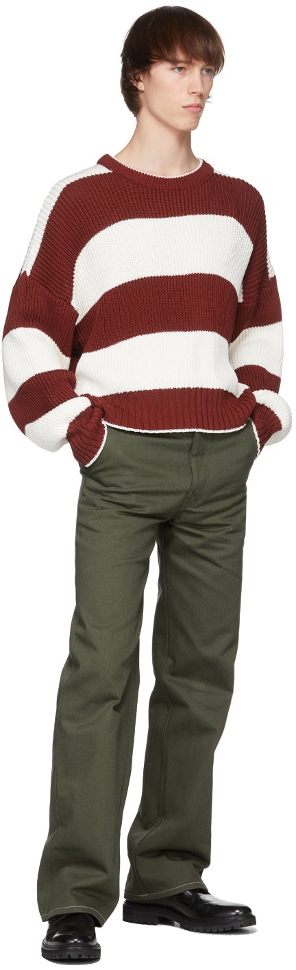 UNIFORME Khaki High Hems Contrasted Trousers