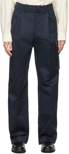 UNIFORME Navy Wide Leg Pleated Cargo Pants - Pantalon de cargaison plissé de jambe large de la marine uniforme - 유니폼 해군 와이드 레그 주름진화물 바지