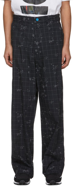 Undercover Black Cotton Check Trousers - Pantalon de vérification du coton noir sous couverture - 흑백 검은면 체크 바지