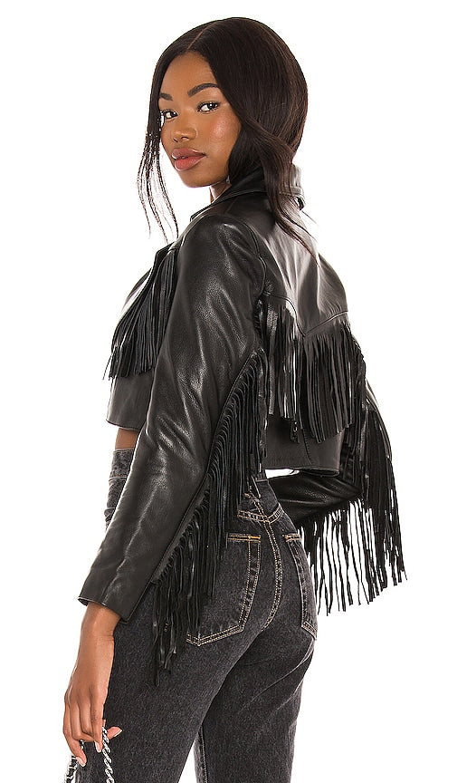 Understated Leather Malboro Cropped Blazer in Black Blazer cuit malboro en cuir discret en noir 低调的皮革马尔伯勒裁剪西装外套黑色