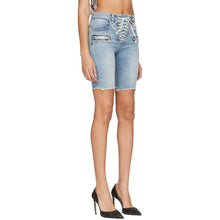 Unravel Blue Denim Lace-Up Cyclist Shorts