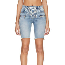 Unravel Blue Denim Lace-Up Cyclist Shorts
