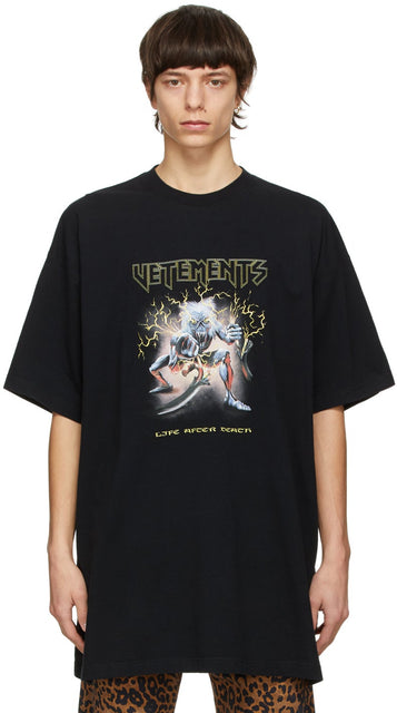 VETEMENTS Black Electric Logo Heavy Metal T-Shirt - T-shirt Heavy Metal Heavy Metal Logo Noir - vetements 검은 전기 로고 중금속 티셔츠